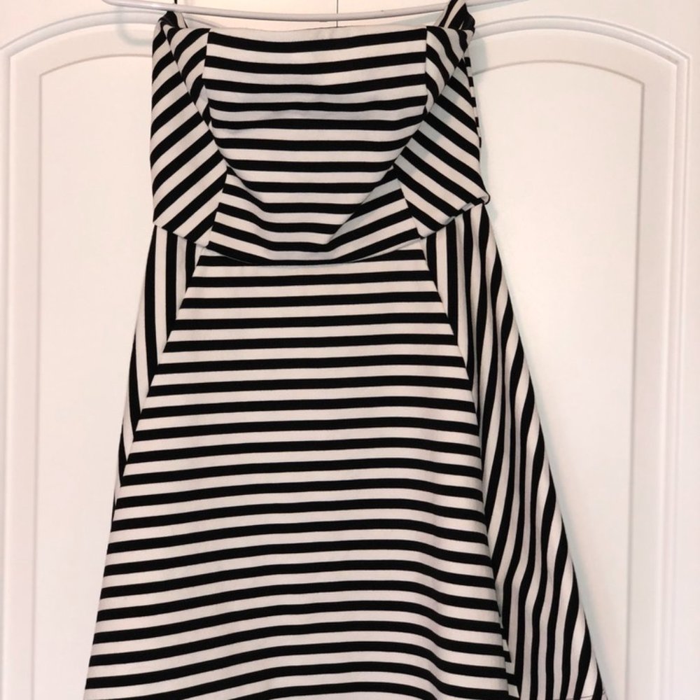 Express Strapless Black and White Striped Dress